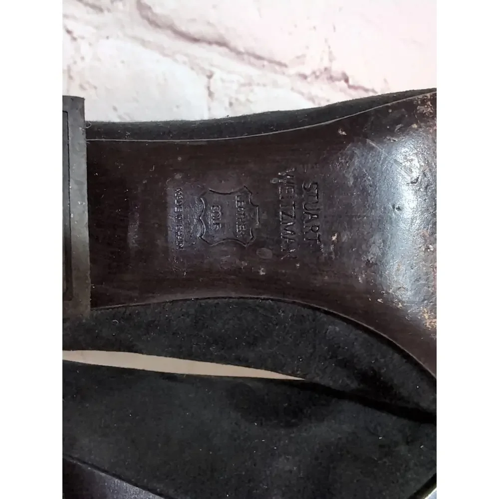 Stuart Weitzman Size 8.5 Black Suede Low Block Heel Pointed Toe Pumps Comfort